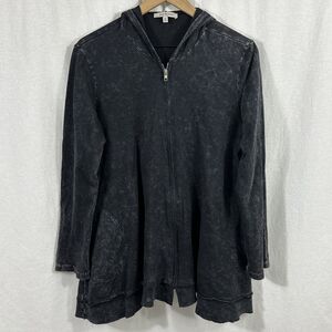 Jess & Jane Full Zip Waffle Knit Hoodie Jacket Womens Size M Relaxed Lagenlook